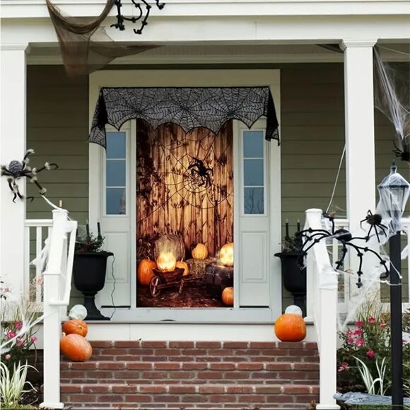 New Lace Spiderweb scalloped Halloween Mantel or over door decor - Picture 2 of 9